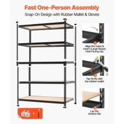 VEVOR Storage Shelves, 5-Tier Adjustable, 2000 lbs Capacity, Heavy Duty Garage Storage Shelving Unit, Metal Utility Rack Shelf, for Garage Warehouse Basement Kitchen, 48.35