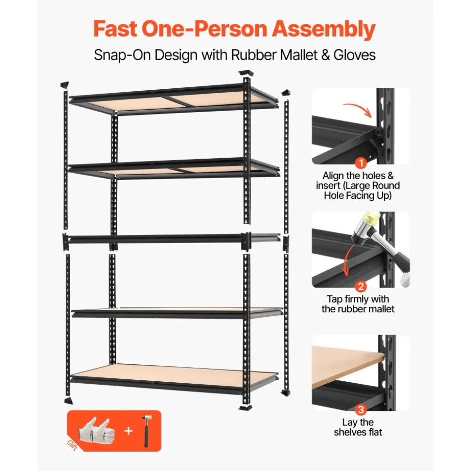 VEVOR Storage Shelves, 5-Tier Adjustable, 2000 lbs Capacity, Heavy Duty Garage Storage Shelving Unit, Metal Utility Rack Shelf, for Garage Warehouse Basement Kitchen, 48.35" W x 18.07" D x 71.38" H