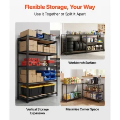 VEVOR Storage Shelves, 5-Tier Adjustable, 2000 lbs Capacity, Heavy Duty Garage Storage Shelving Unit, Metal Utility Rack Shelf, for Garage Warehouse Basement Kitchen, 48.35