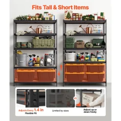 VEVOR Storage Shelves, 5-Tier Adjustable, 2000 lbs Capacity, Heavy Duty Garage Storage Shelving Unit, Metal Utility Rack Shelf, for Garage Warehouse Basement Kitchen, 48.35
