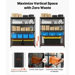 VEVOR Storage Shelves, 5-Tier Adjustable, 3000 lbs Capacity, Heavy Duty Garage Storage Shelving Unit, Metal Utility Rack Shelf, for Garage Workshop Warehouse Basement, 59.49
