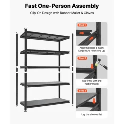 VEVOR Storage Shelves, 5-Tier Adjustable, 3000 lbs Capacity, Heavy Duty Garage Storage Shelving Unit, Metal Utility Rack Shelf, for Garage Workshop Warehouse Basement, 48.43