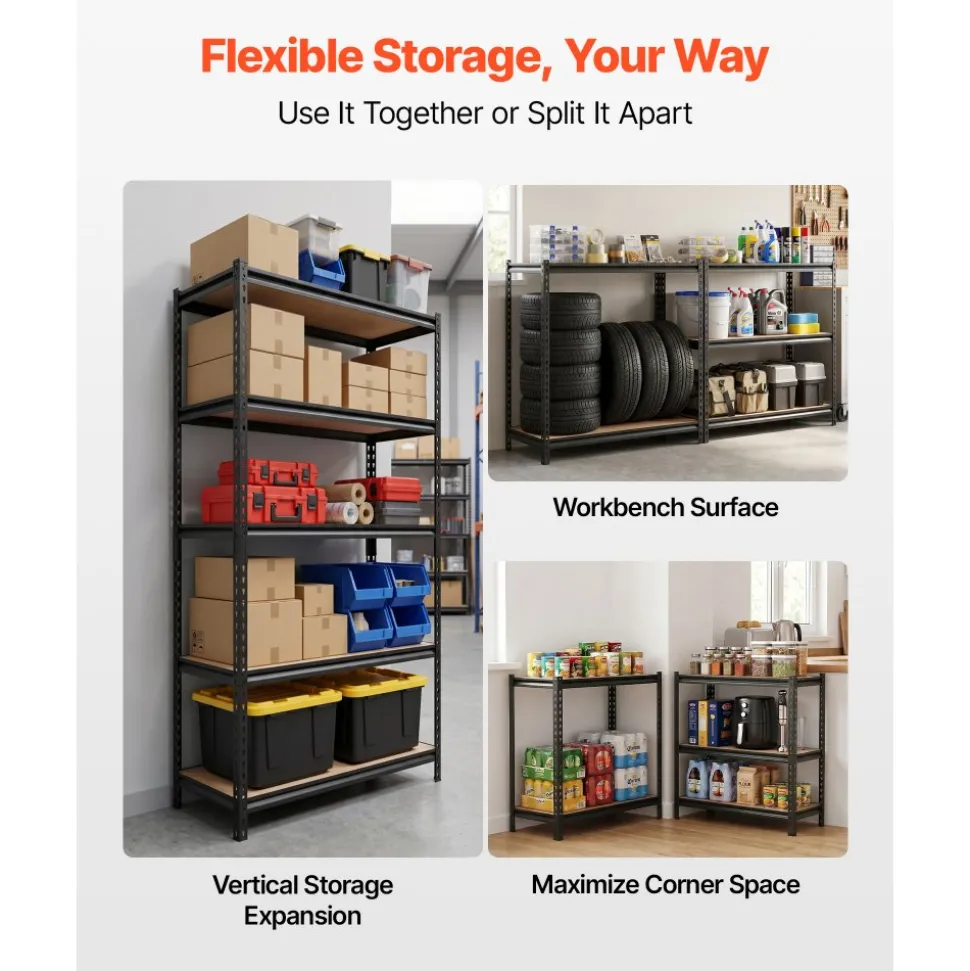 VEVOR Storage Shelves, 5-Tier Adjustable, 2000 lbs Capacity, Heavy Duty Garage Storage Shelving Unit, Metal Utility Rack Shelf, for Garage Warehouse Basement Kitchen, 36.34" W x 18.07" D x 71.38" H