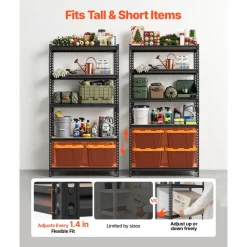VEVOR Storage Shelves, 5-Tier Adjustable, 2000 lbs Capacity, Heavy Duty Garage Storage Shelving Unit, Metal Utility Rack Shelf, for Garage Warehouse Basement Kitchen, 36.34
