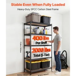 VEVOR Storage Shelves, 5-Tier Adjustable, 2000 lbs Capacity, Heavy Duty Garage Storage Shelving Unit, Metal Utility Rack Shelf, for Garage Warehouse Basement Kitchen, 36.34