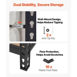 VEVOR Storage Shelves, 5-Tier Adjustable, 3000 lbs Capacity, Heavy Duty Garage Storage Shelving Unit, Metal Utility Rack Shelf, for Garage Workshop Warehouse Basement, 48.43