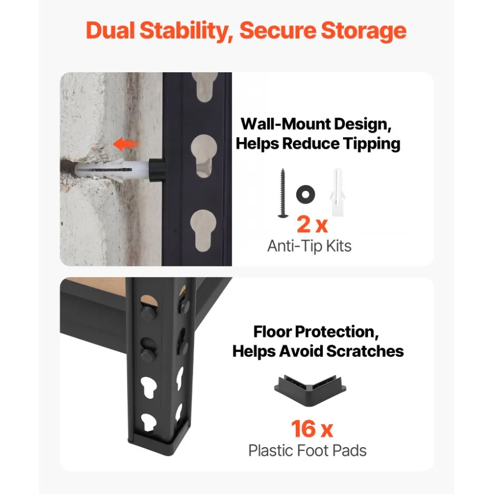 VEVOR Storage Shelves, 5-Tier Adjustable, 3000 lbs Capacity, Heavy Duty Garage Storage Shelving Unit, Metal Utility Rack Shelf, for Garage Workshop Warehouse Basement, 48.43" W x 18.31" D x 77.24" H