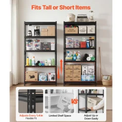 VEVOR Storage Shelves, 5-Tier Adjustable, 3000 lbs Capacity, Heavy Duty Garage Storage Shelving Unit, Metal Utility Rack Shelf, for Garage Workshop Warehouse Basement, 48.43