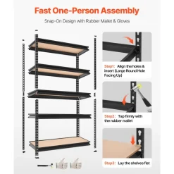 VEVOR Storage Shelves, 5-Tier Adjustable, 3000 lbs Capacity, Heavy Duty Garage Storage Shelving Unit, Metal Utility Rack Shelf, for Garage Workshop Warehouse Basement, 48.43