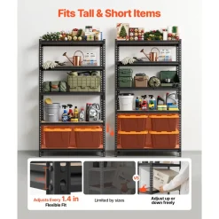 VEVOR Storage Shelves, 5-Tier Adjustable, 2500 lbs Capacity, Heavy Duty Garage Storage Shelving Unit, Metal Utility Rack Shelf, for Garage Warehouse Basement Kitchen, 40.35
