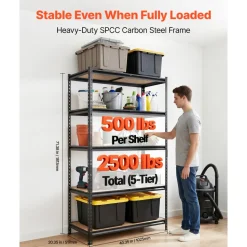 VEVOR Storage Shelves, 5-Tier Adjustable, 2500 lbs Capacity, Heavy Duty Garage Storage Shelving Unit, Metal Utility Rack Shelf, for Garage Warehouse Basement Kitchen, 40.35