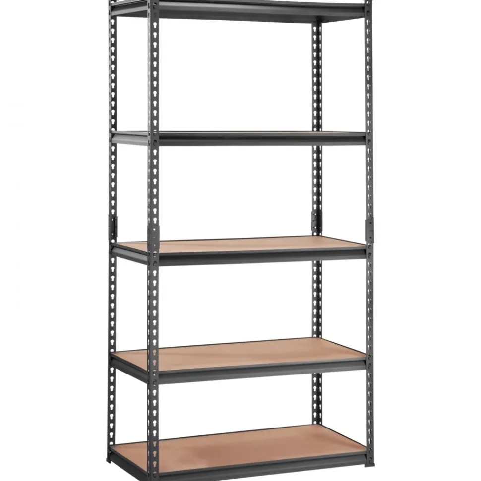 VEVOR Storage Shelving Unit, 5-Tier Adjustable, 2000 lbs Capacity, Heavy Duty Garage Shelves Metal Organizer Utility Rack, Black, 35" L x 18" W x 71" H for Kitchen Pantry Basement Bathroom Laundry