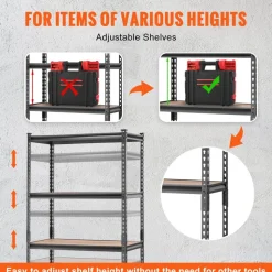 VEVOR Storage Shelving Unit, 5-Tier Adjustable, 2000 lbs Capacity, Heavy Duty Garage Shelves Metal Organizer Utility Rack, Black, 35