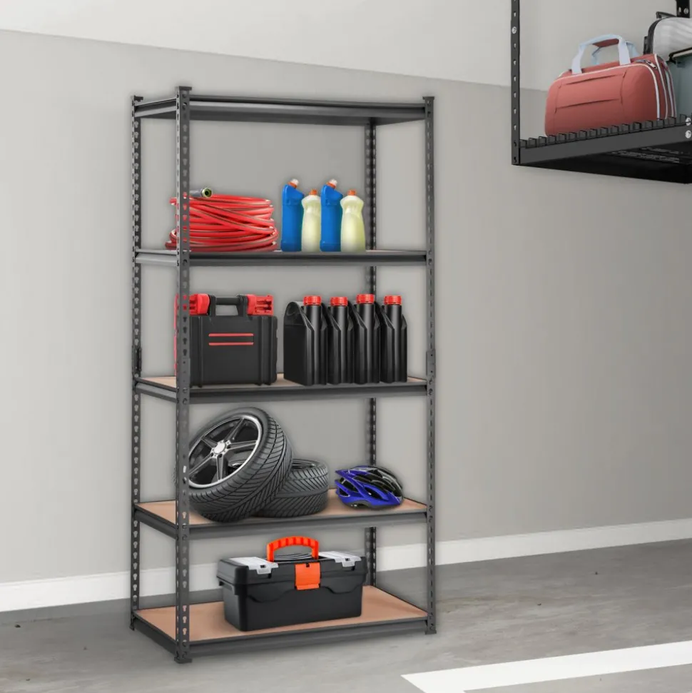 VEVOR Storage Shelving Unit, 5-Tier Adjustable, 2000 lbs Capacity, Heavy Duty Garage Shelves Metal Organizer Utility Rack, Black, 35" L x 18" W x 71" H for Kitchen Pantry Basement Bathroom Laundry