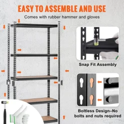 VEVOR Storage Shelving Unit, 5-Tier Adjustable, 2000 lbs Capacity, Heavy Duty Garage Shelves Metal Organizer Utility Rack, Black, 35