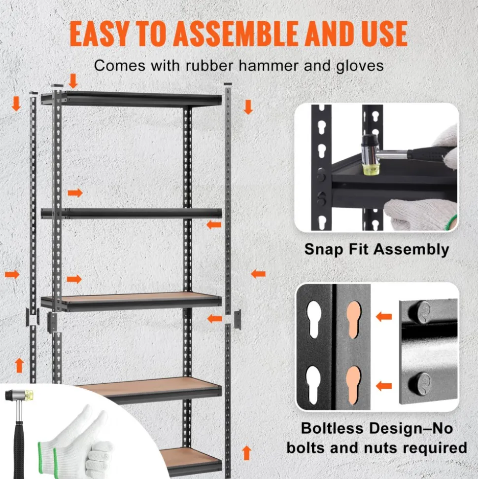 VEVOR Storage Shelving Unit, 5-Tier Adjustable, 2000 lbs Capacity, Heavy Duty Garage Shelves Metal Organizer Utility Rack, Black, 35" L x 18" W x 71" H for Kitchen Pantry Basement Bathroom Laundry