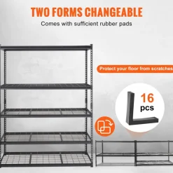 VEVOR Storage Shelving Unit, 5-Tier Adjustable, 2000 lbs Capacity, Heavy Duty Garage Shelves Metal Organizer Wire Rack, Black, 60" L x 24" W x 78" H for Kitchen Pantry Basement Bathroom Laundry Closet