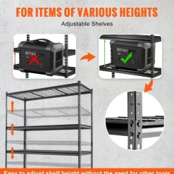 VEVOR Storage Shelving Unit, 5-Tier Adjustable, 2000 lbs Capacity, Heavy Duty Garage Shelves Metal Organizer Wire Rack, Black, 60" L x 24" W x 78" H for Kitchen Pantry Basement Bathroom Laundry Closet