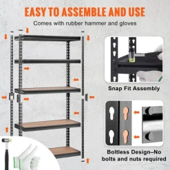 VEVOR Storage Shelving Unit, 5-Tier Adjustable, 2000 lbs Capacity, Heavy Duty Garage Shelves Metal Organizer Utility Rack, Black, 30