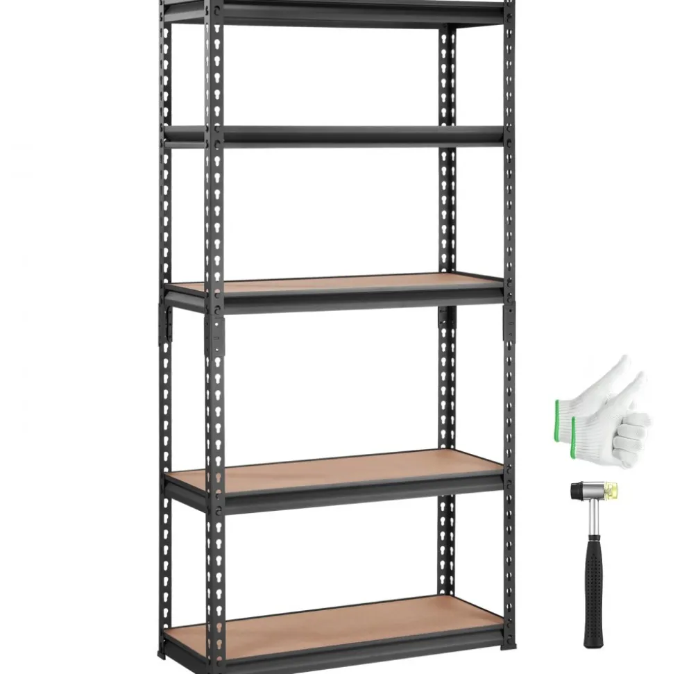 VEVOR Storage Shelving Unit, 5-Tier Adjustable, 2000 lbs Capacity, Heavy Duty Garage Shelves Metal Organizer Utility Rack, Black, 30" L x 12" W x 60" H for Kitchen Pantry Basement Bathroom Laundry