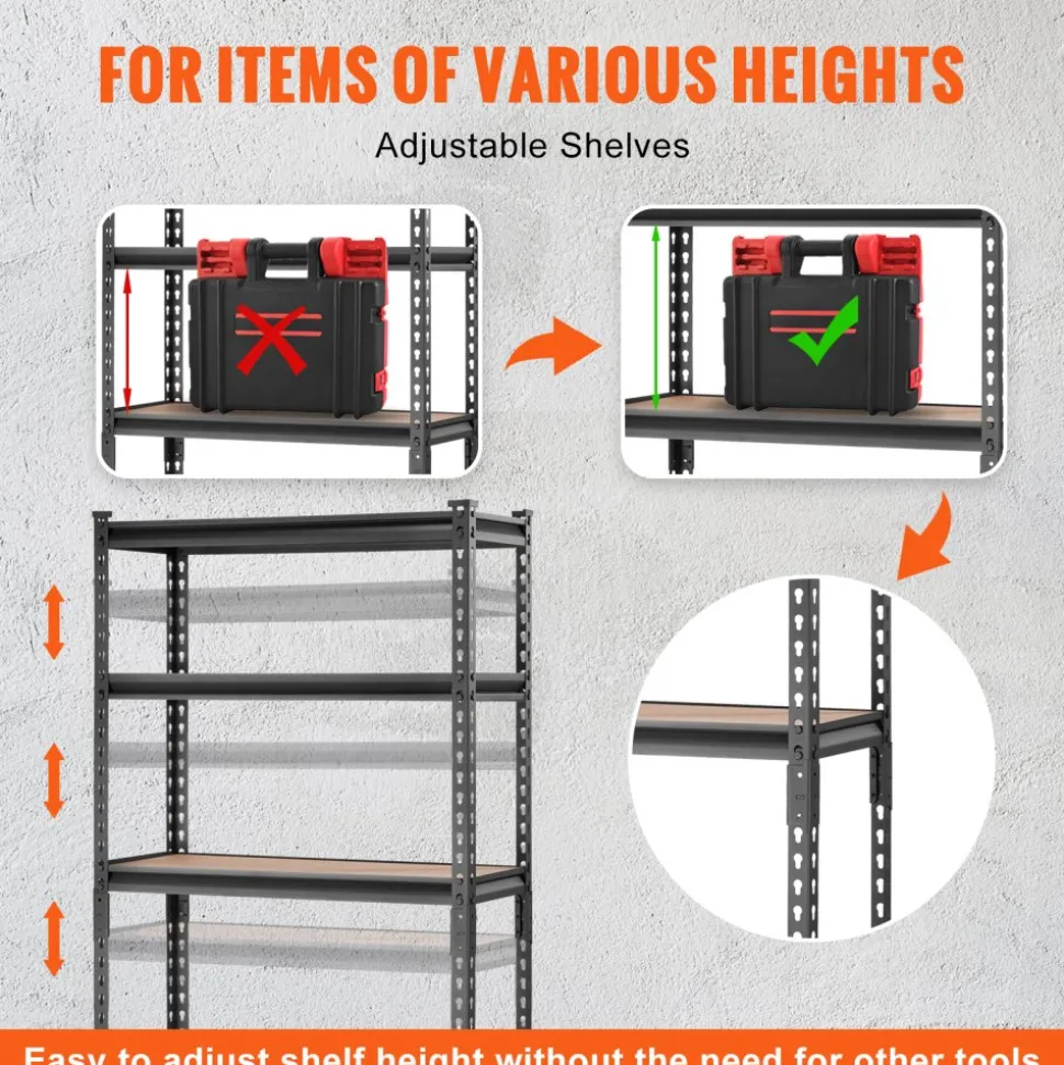VEVOR Storage Shelving Unit, 5-Tier Adjustable, 2000 lbs Capacity, Heavy Duty Garage Shelves Metal Organizer Utility Rack, Black, 30" L x 12" W x 60" H for Kitchen Pantry Basement Bathroom Laundry