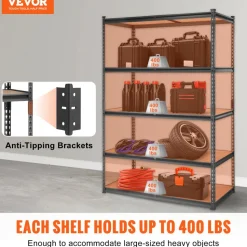 VEVOR Storage Shelving Unit, 5-Tier Adjustable, 2000 lbs Capacity, Heavy Duty Garage Shelves Metal Organizer Utility Rack, Black, 48