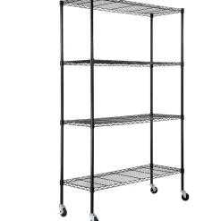 VEVOR Storage Shelving Unit with Wheels, 4-Tier Adjustable, 700 lbs Capacity, Heavy Duty Garage Shelves Metal Organizer Wire Rack, Black, 47.2