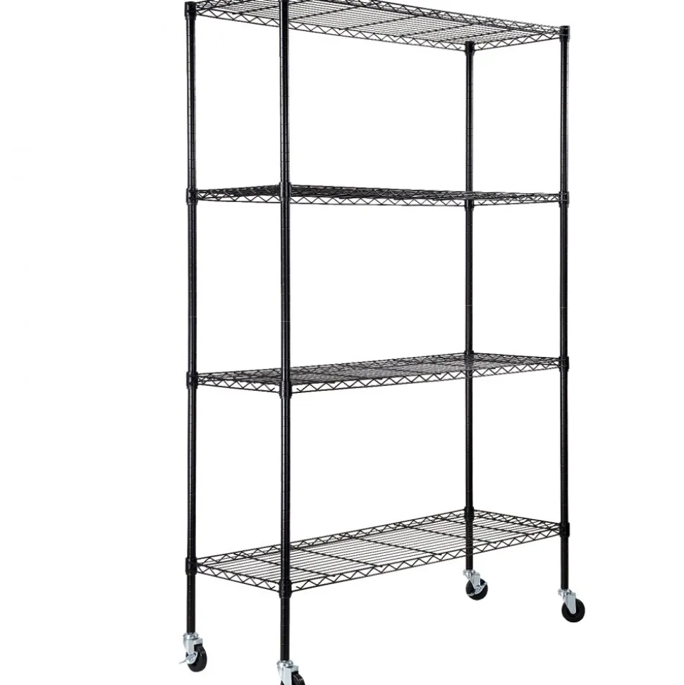 VEVOR Storage Shelving Unit with Wheels, 4-Tier Adjustable, 700 lbs Capacity, Heavy Duty Garage Shelves Metal Organizer Wire Rack, Black, 47.2" L x 17.7" W x 74" H for Kitchen Pantry Basement Bathroom