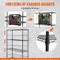 VEVOR Storage Shelving Unit with Wheels, 4-Tier Adjustable, 700 lbs Capacity, Heavy Duty Garage Shelves Metal Organizer Wire Rack, Black, 47.2