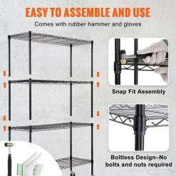VEVOR Storage Shelving Unit with Wheels, 4-Tier Adjustable, 700 lbs Capacity, Heavy Duty Garage Shelves Metal Organizer Wire Rack, Black, 47.2