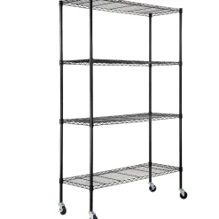 VEVOR Storage Shelving Unit with Wheels, 4-Tier Adjustable, 700 lbs Capacity, Heavy Duty Garage Shelves Metal Organizer Wire Rack, Black, 47.2