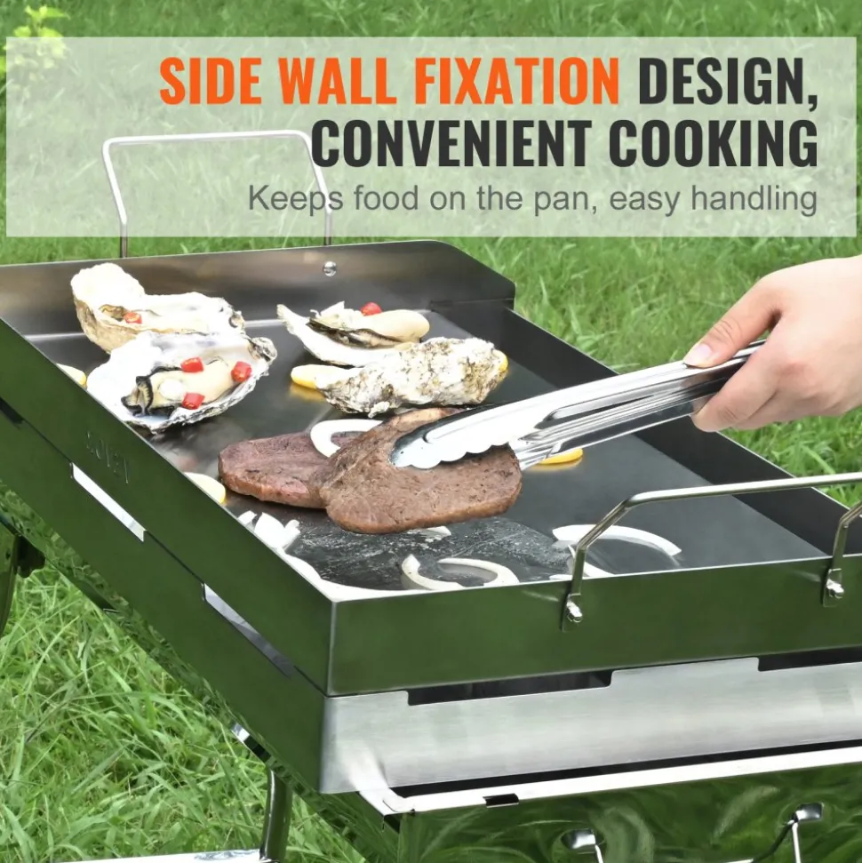 VEVOR Stove Top Griddle, 23.5"x16" Pre-Seasoned Stainless Steel Griddle, Rectangular Double Burner Griddle Pan, Non-Stick Family Pan Cookware with Handles and Oil Groove, for BBQ, Gas Grills, Silver