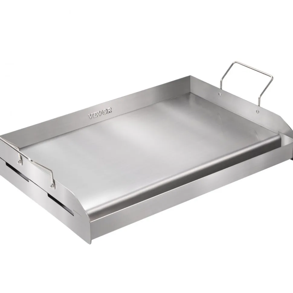 VEVOR Stove Top Griddle, 23.5"x16" Pre-Seasoned Stainless Steel Griddle, Rectangular Double Burner Griddle Pan, Non-Stick Family Pan Cookware with Handles and Oil Groove, for BBQ, Gas Grills, Silver