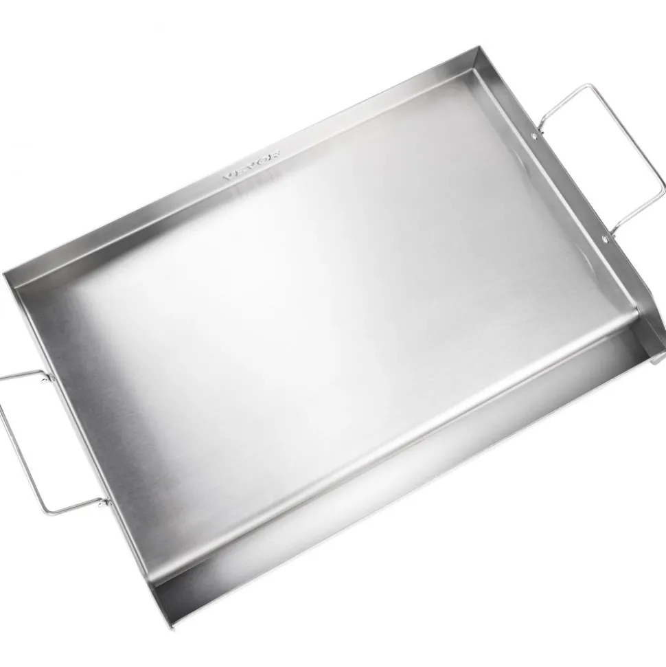 VEVOR Stove Top Griddle, 23.5"x16" Pre-Seasoned Stainless Steel Griddle, Rectangular Double Burner Griddle Pan, Non-Stick Family Pan Cookware with Handles and Oil Groove, for BBQ, Gas Grills, Silver