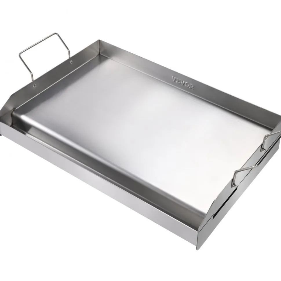 VEVOR Stove Top Griddle, 23.5"x16" Pre-Seasoned Stainless Steel Griddle, Rectangular Double Burner Griddle Pan, Non-Stick Family Pan Cookware with Handles and Oil Groove, for BBQ, Gas Grills, Silver