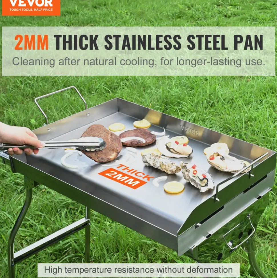 VEVOR Stove Top Griddle, 23.5"x16" Pre-Seasoned Stainless Steel Griddle, Rectangular Double Burner Griddle Pan, Non-Stick Family Pan Cookware with Handles and Oil Groove, for BBQ, Gas Grills, Silver