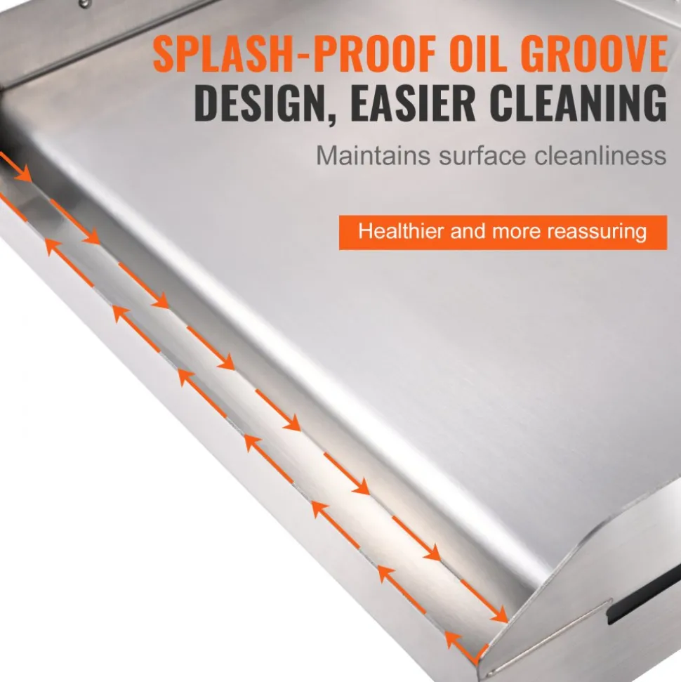 VEVOR Stove Top Griddle, 23.5"x16" Pre-Seasoned Stainless Steel Griddle, Rectangular Double Burner Griddle Pan, Non-Stick Family Pan Cookware with Handles and Oil Groove, for BBQ, Gas Grills, Silver