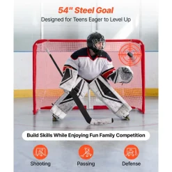 VEVOR Street Hockey Goal, Heavy-Duty Steel Street + Roller Hockey Nets, Durable Hockey Net for Indoor Outdoor Use, Lightweight Portable Training, Easy Assembly for Backyard Park Garage, 55.9 x 44.5 in