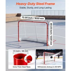 VEVOR Street Hockey Goal, Heavy-Duty Steel Street + Roller Hockey Nets, Durable Hockey Net for Indoor Outdoor Use, Lightweight Portable Training, Easy Assembly for Backyard Park Garage, 72 x 48 in