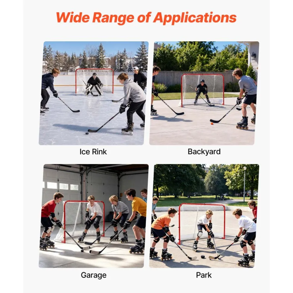VEVOR Street Hockey Goal, Heavy-Duty Steel Street + Roller Hockey Nets, Durable Hockey Net for Indoor Outdoor Use, Lightweight Portable Training, Easy Assembly for Backyard Park Garage, 72 x 48 in