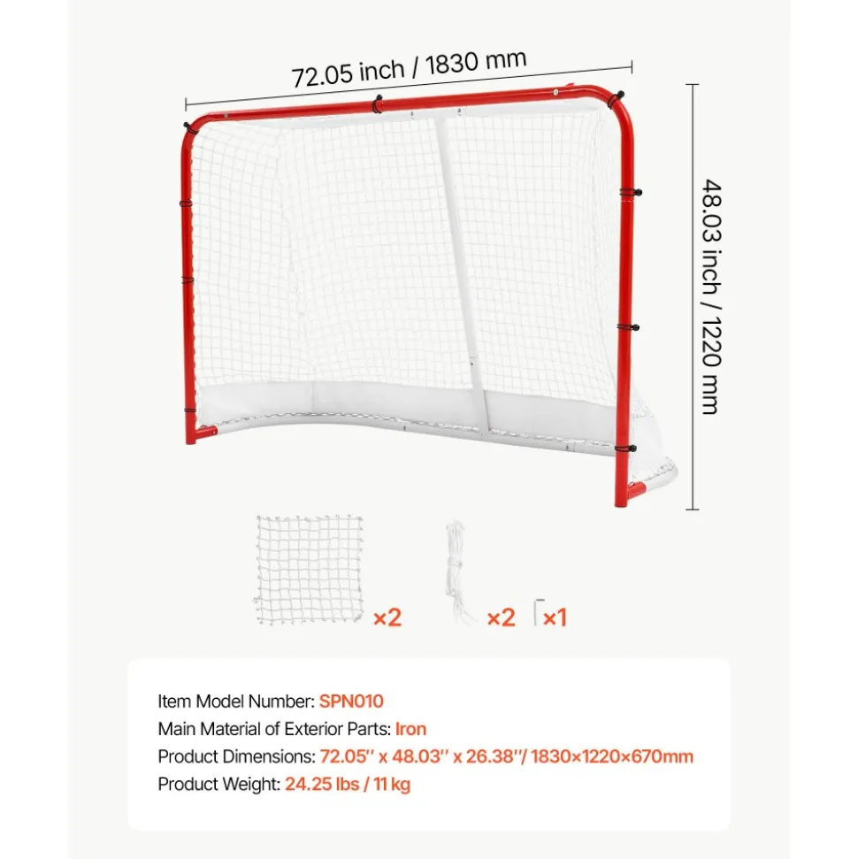 VEVOR Street Hockey Goal, Heavy-Duty Steel Street + Roller Hockey Nets, Durable Hockey Net for Indoor Outdoor Use, Lightweight Portable Training, Easy Assembly for Backyard Park Garage, 72 x 48 in