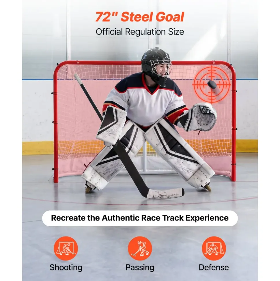 VEVOR Street Hockey Goal, Heavy-Duty Steel Street + Roller Hockey Nets, Durable Hockey Net for Indoor Outdoor Use, Lightweight Portable Training, Easy Assembly for Backyard Park Garage, 72 x 48 in
