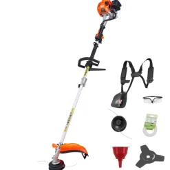 VEVOR String Trimmer, 26cc 2 in 1 Weed Wacker Gas Powered, 17" Cordless Grass Trimmer with 10" Brush Cutter, Shoulder Strap & 3T Blade, 2-Stroke Heavy-Duty Gas Weed Wacker for Quick Grass Cleaning