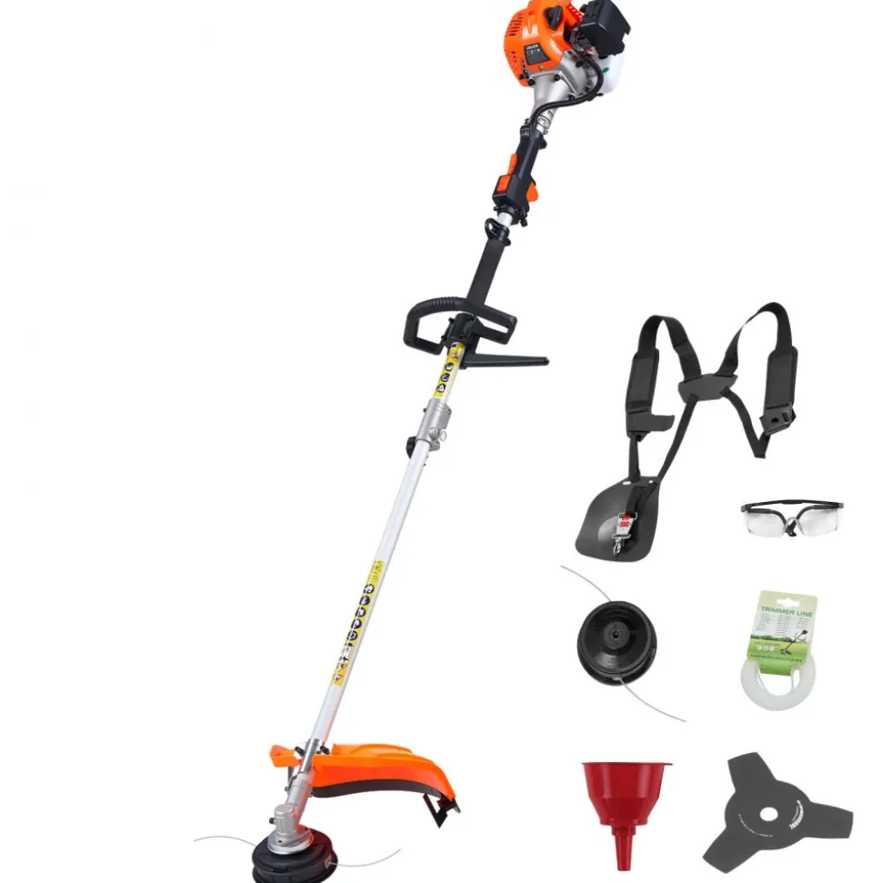 VEVOR String Trimmer, 26cc 2 in 1 Weed Wacker Gas Powered, 17" Cordless Grass Trimmer with 10" Brush Cutter, Shoulder Strap & 3T Blade, 2-Stroke Heavy-Duty Gas Weed Wacker for Quick Grass Cleaning