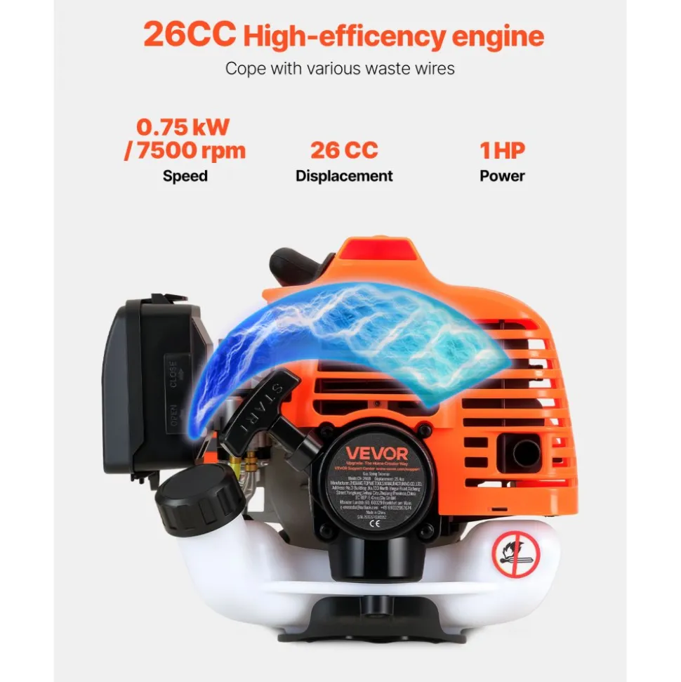 VEVOR String Trimmer, 26cc 2 in 1 Weed Wacker Gas Powered, 17" Cordless Grass Trimmer with 10" Brush Cutter, Shoulder Strap & 3T Blade, 2-Stroke Heavy-Duty Gas Weed Wacker for Quick Grass Cleaning