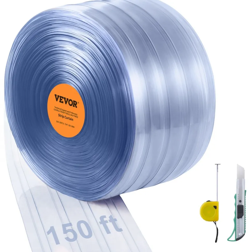 VEVOR Strip Curtain, 150' Length, 8" Width, 0.08" Thickness, Clear Ribbed Plastic Door Strips, PVC Curtain Strip Door Bulk Roll for Warehouses, Factories, Supermarkets, Shopping Malls, Halls, Garages