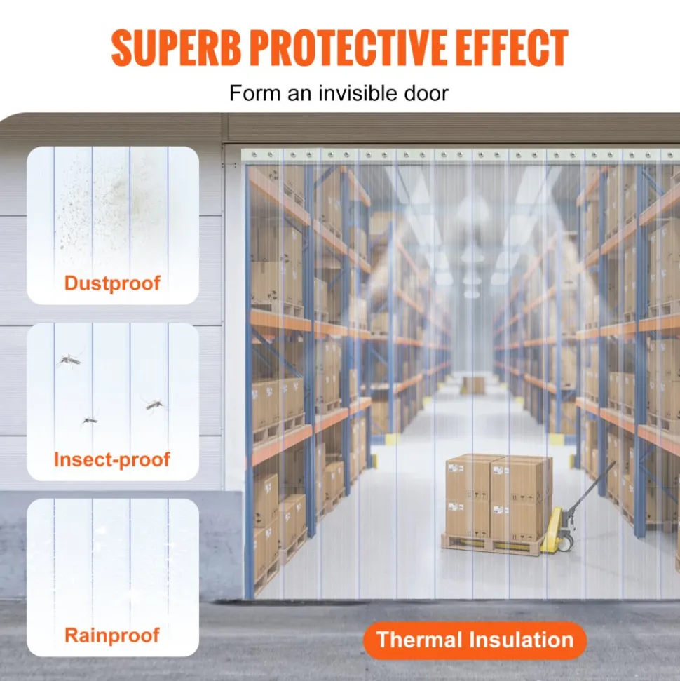 VEVOR Strip Curtain, 150' Length, 8" Width, 0.08" Thickness, Clear Ribbed Plastic Door Strips, PVC Curtain Strip Door Bulk Roll for Warehouses, Factories, Supermarkets, Shopping Malls, Halls, Garages