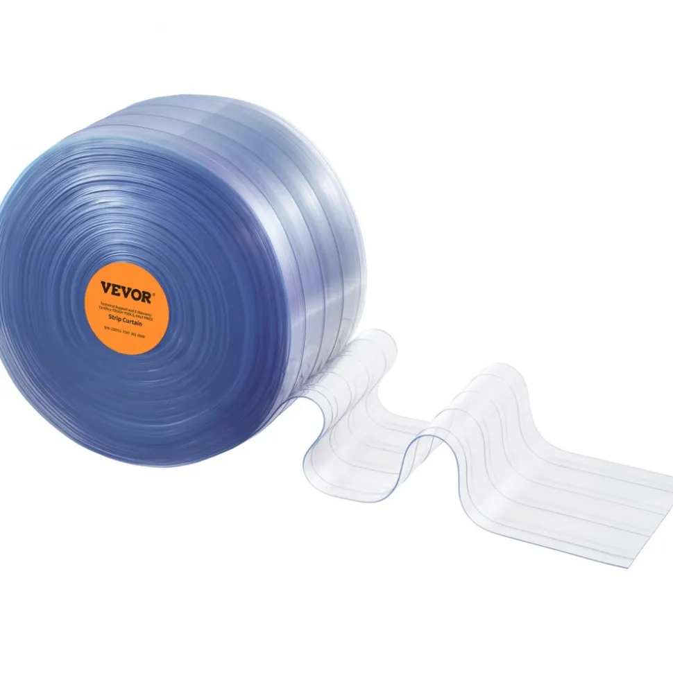VEVOR Strip Curtain, 150' Length, 8" Width, 0.08" Thickness, Clear Ribbed Plastic Door Strips, PVC Curtain Strip Door Bulk Roll for Warehouses, Factories, Supermarkets, Shopping Malls, Halls, Garages