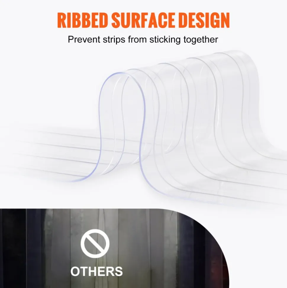 VEVOR Strip Curtain, 164' Length, 8" Width, 0.08" Thickness, Clear Ribbed Plastic Door Strips, PVC Curtain Strip Door Bulk Roll for Warehouses, Factories, Supermarkets, Shopping Malls, Halls, Garages