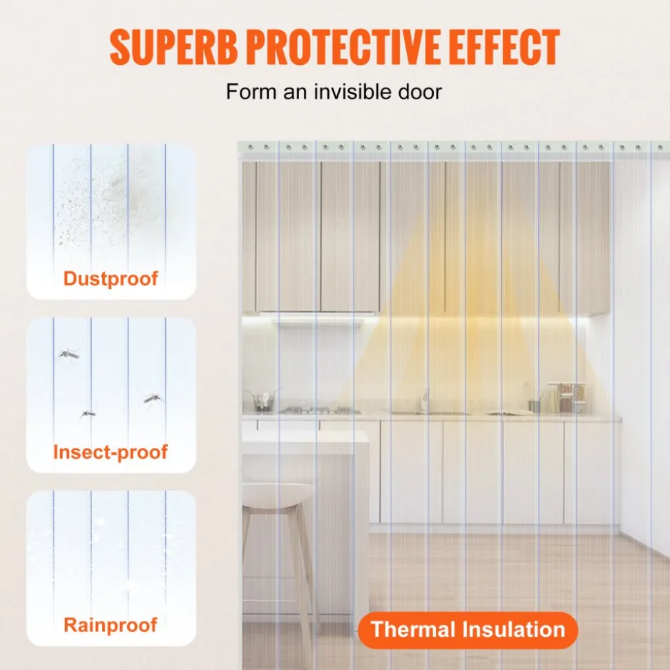 VEVOR Strip Curtain, 164' Length, 8" Width, 0.08" Thickness, Clear Ribbed Plastic Door Strips, PVC Curtain Strip Door Bulk Roll for Warehouses, Factories, Supermarkets, Shopping Malls, Halls, Garages